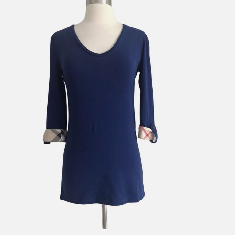 Burberry Brit Nova Check Flip Cuff 3/4 Sleeve Top. Excellent condition.